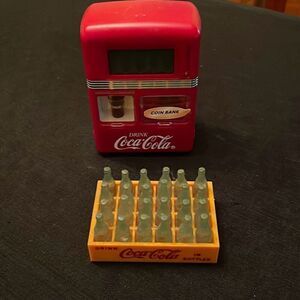 Vintage Miniature Mini Coca Cola Bottles 24 pack in Crate W Digital Coin Bank/Cl